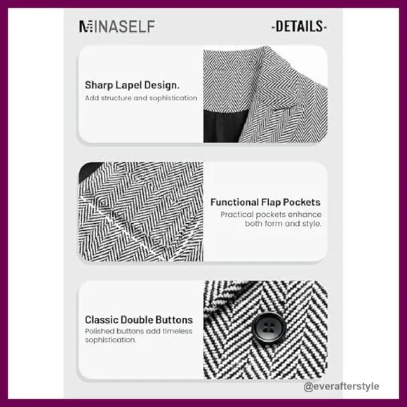 Herringbone Tweed Blazer Slim Fit Notched Lapel Office Work Jacket Classic - Picture 7 of 7